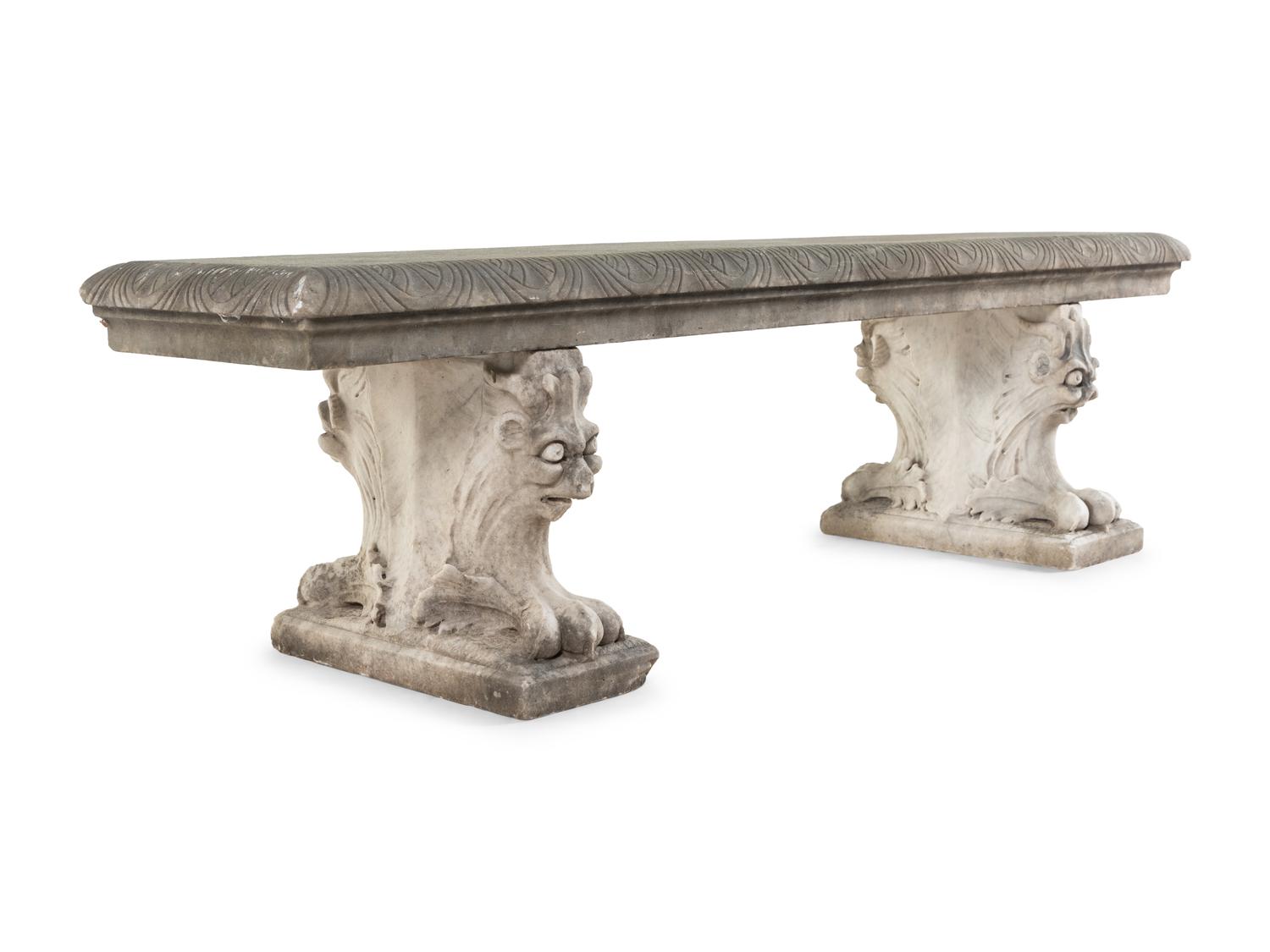 A Continental Carved Marble Bench
