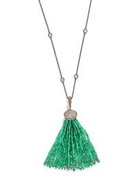 EMERALD, DIAMOND AND ROCK CRYSTAL TASSEL PENDANT NECKLACE