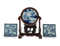 Three Chinese Export Canton Blue and White Porcelain Plaques