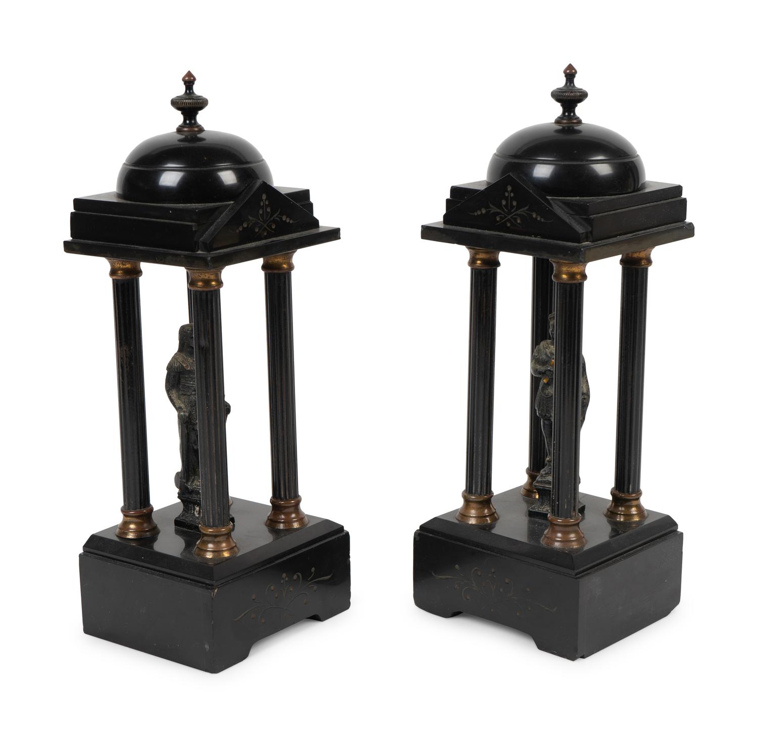A Pair of Grand Tour Black Slate Collonnade Temple Models — LATE 19TH CENTURY