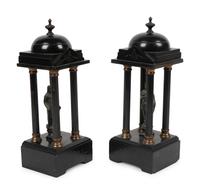 A Pair of Grand Tour Black Slate Collonnade Temple Models — LATE 19TH CENTURY