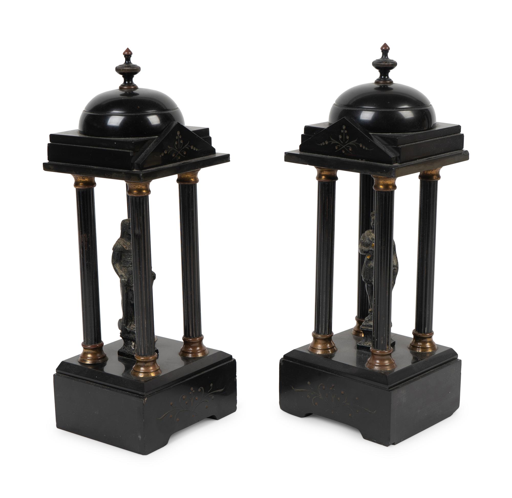 A Pair of Grand Tour Black Slate Collonnade Temple Models — LATE 19TH CENTURY