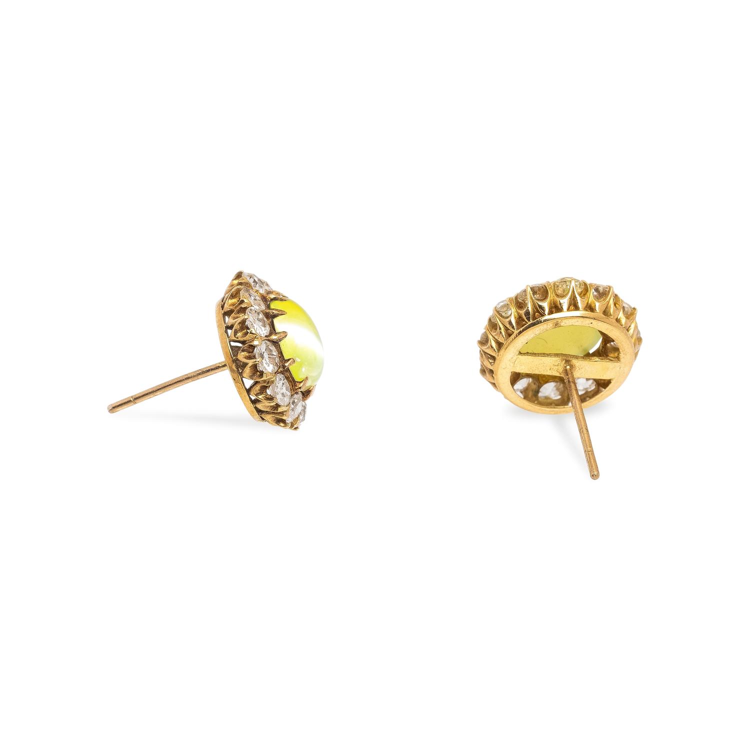 CAT'S EYE CHRYSOBERYL AND DIAMOND EARRINGS