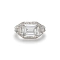 BULGARI, EMERALD CUT DIAMOND AND DIAMOND 'TROMBINO' RING
