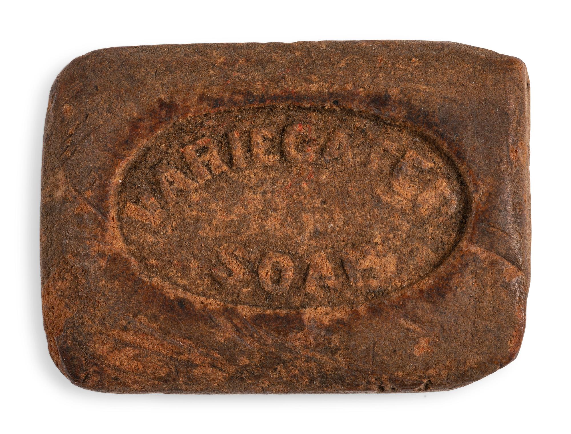 Civil War-period soap container with soap.