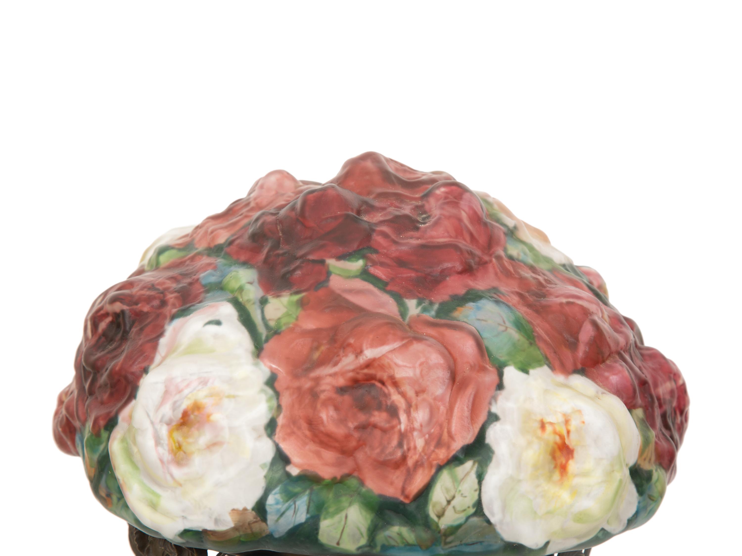 A Pairpoint Puffy Three Color Rose Table Lamp