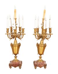 A Pair of Empire Style Six-Light Bronze Urn-form Candelabra