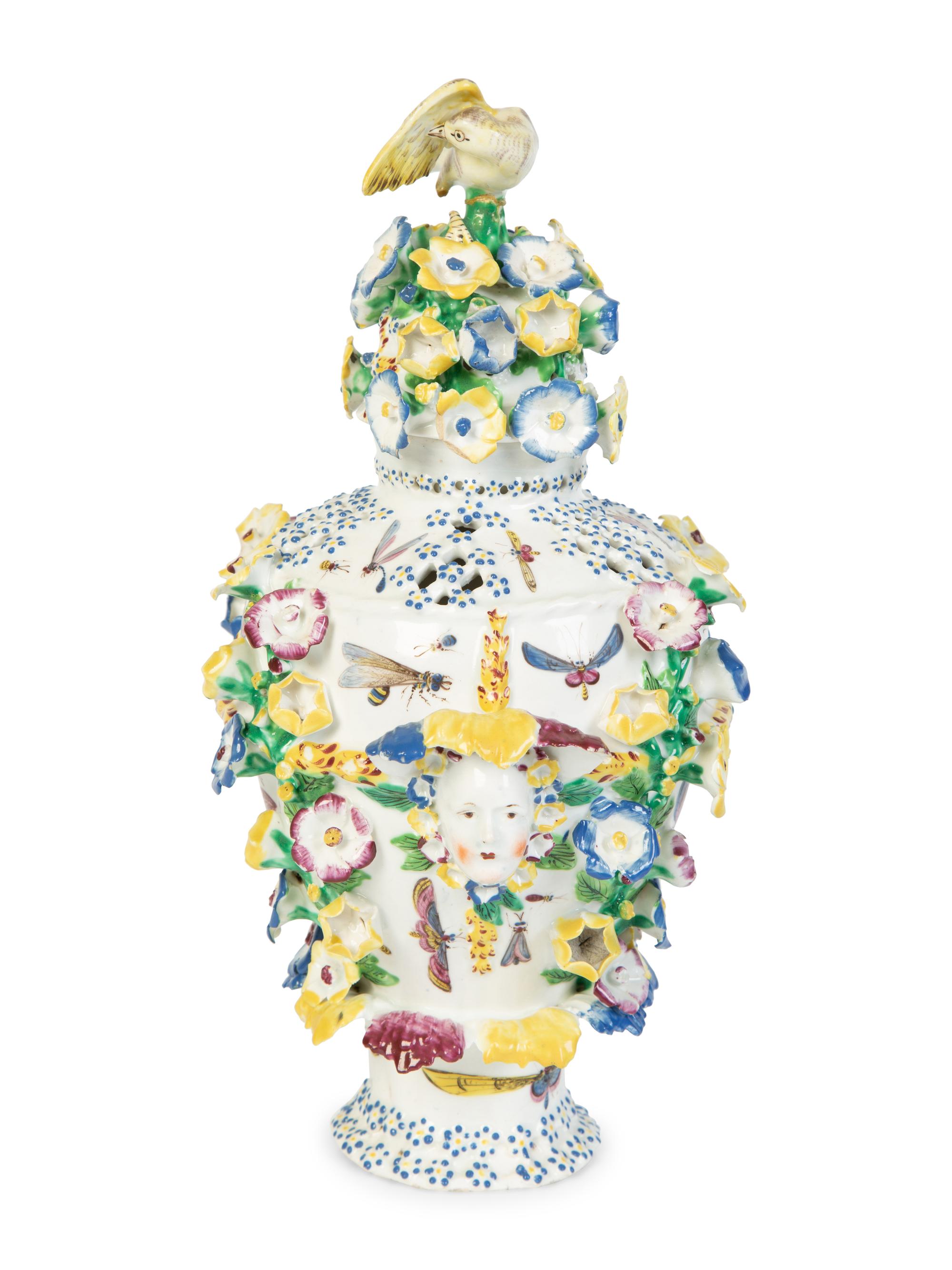 A Derby Porcelain Potpourri Vase with Faces, Flowers and Insects — LATE 18TH CENTURY