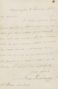 BUCHANAN, James, President (1791-1868). Autograph letter signed ("James Buchanan"), as President, to Robert Michael. Washington, D. C., 8 January 1860.