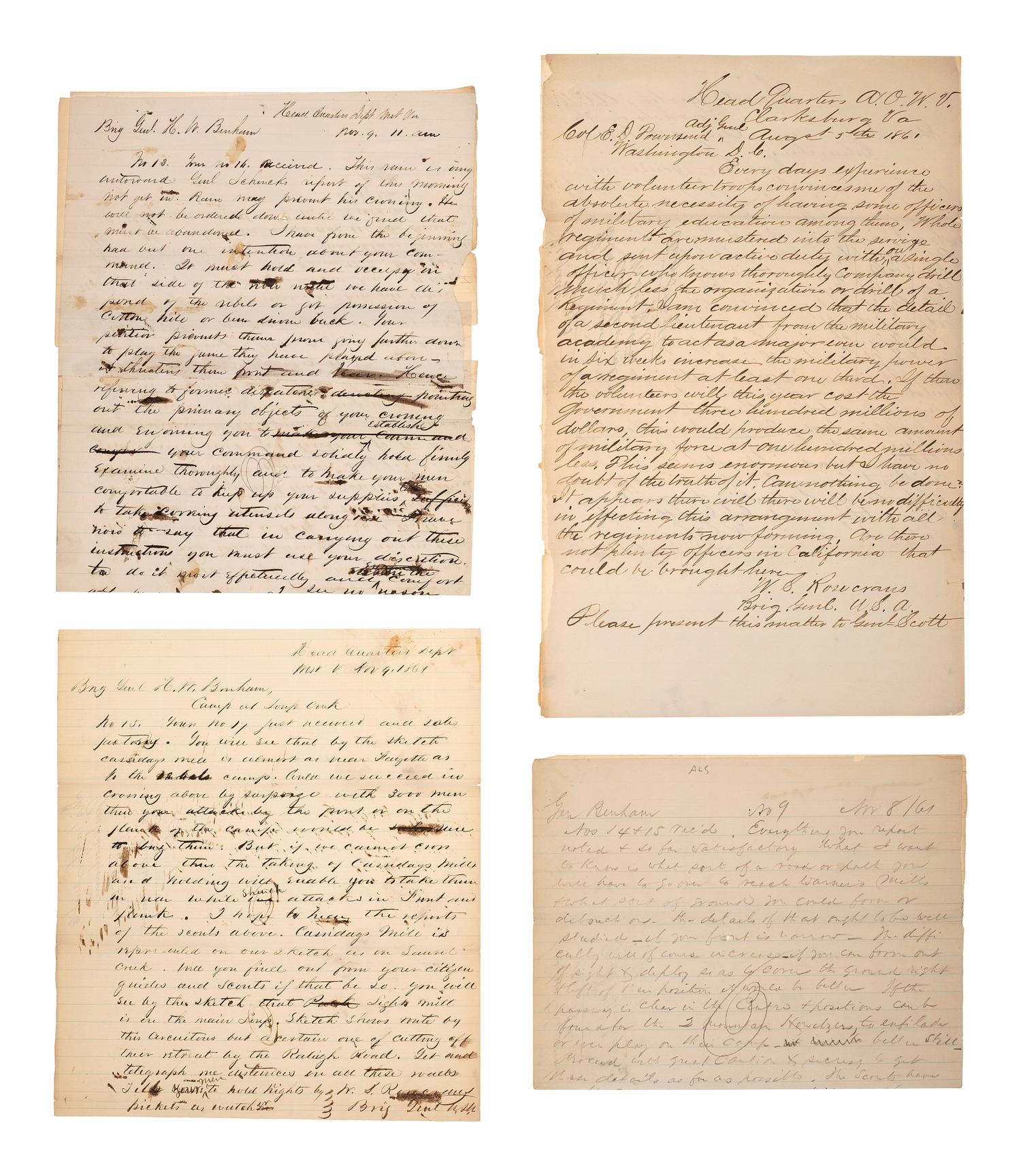 [CIVIL WAR] -- ROSECRANS, General William S. (1819-1898). Letters and documents associated with General William S. Rosecrans and the early months of the Civil War, including 3 ALsS.