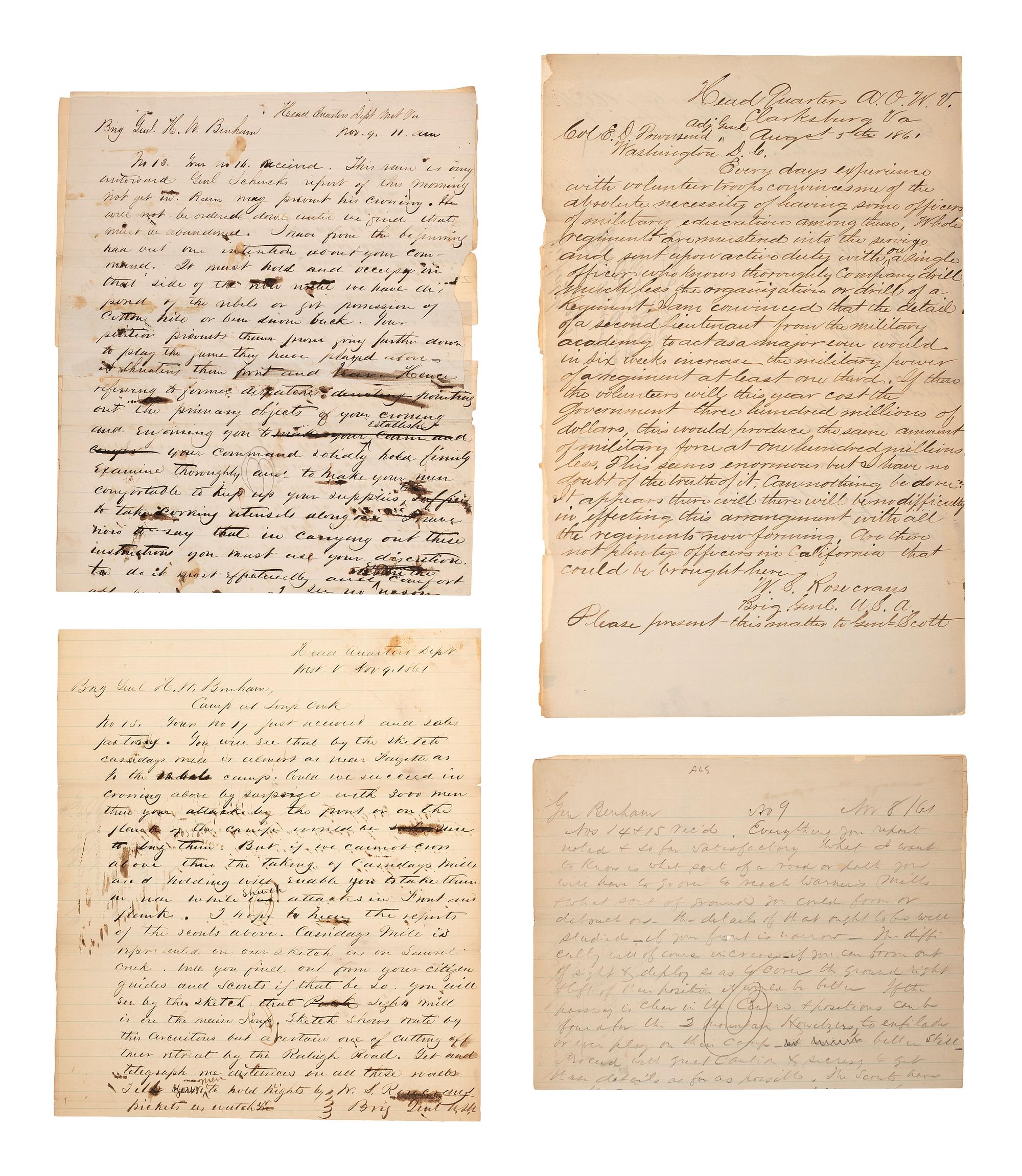 [CIVIL WAR] -- ROSECRANS, General William S. (1819-1898). Letters and documents associated with General William S. Rosecrans and the early months of the Civil War, including 3 ALsS.