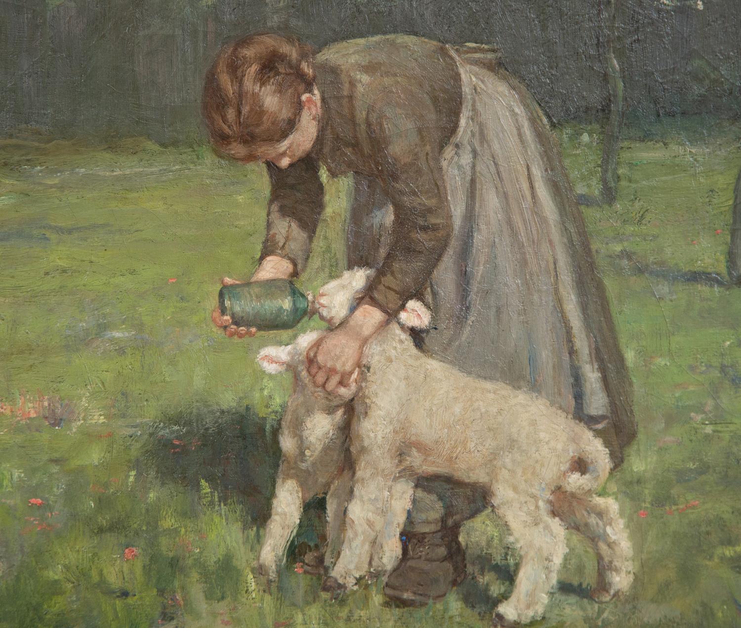 Girl Feeding the Lambs