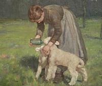 Girl Feeding the Lambs