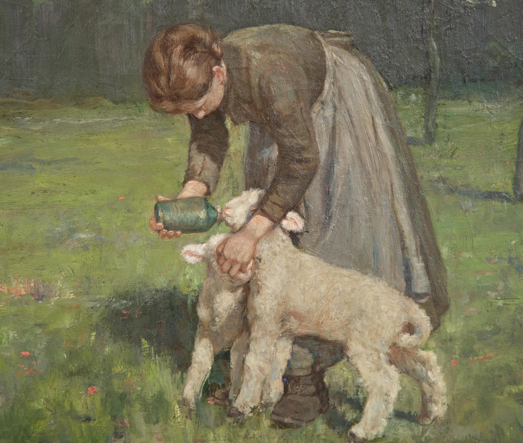 Girl Feeding the Lambs