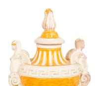 A Pair of Italian Glazed Terracotta Covered Urns