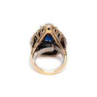 ANTIQUE, SAPPHIRE, DIAMOND, CULTURED PEARL AND ENAMEL RING
