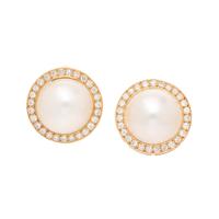 Mabé Pearl, Diamond, and Yellow Gold Earrings