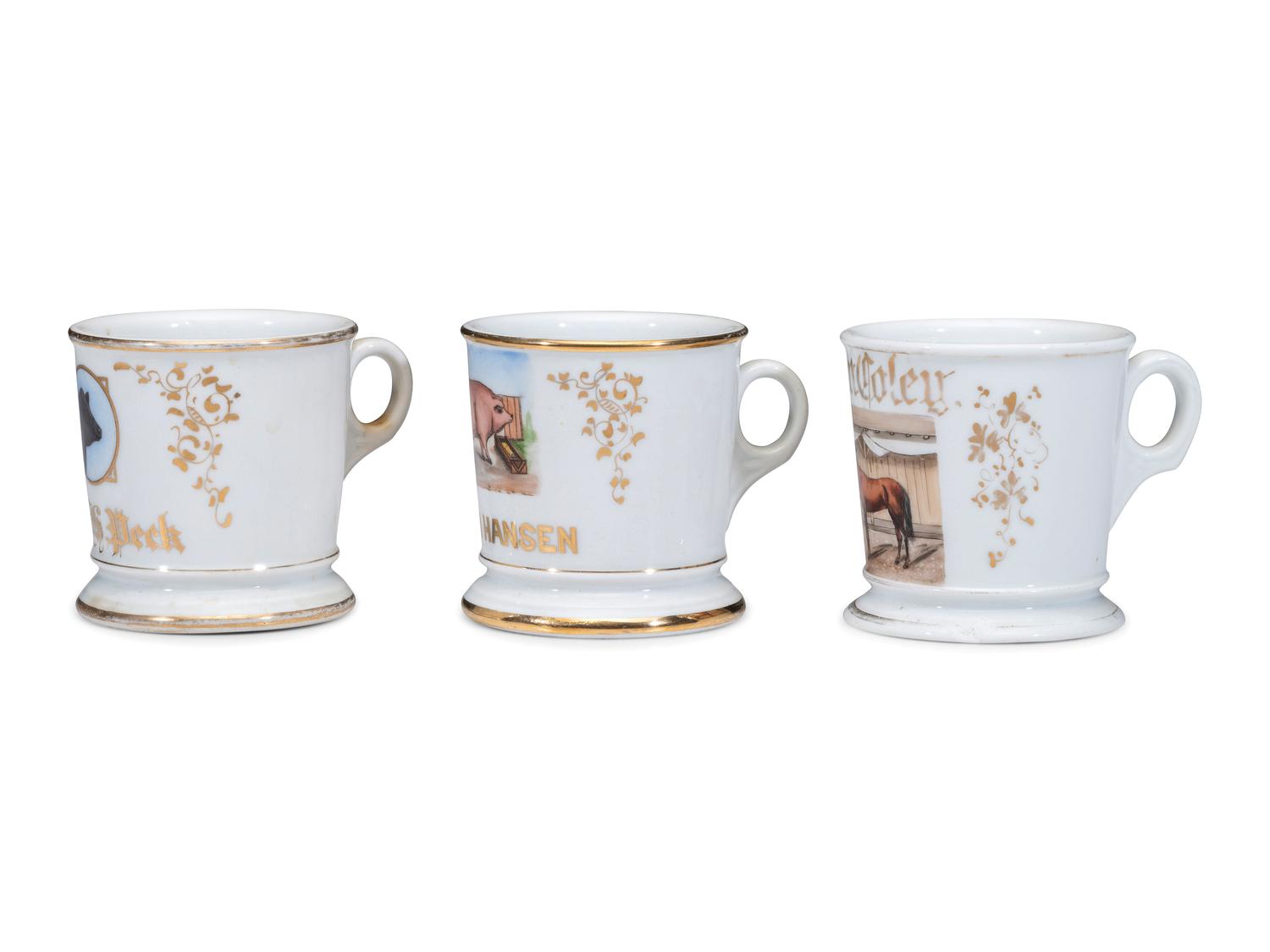 Three Farmer's Porcelain Occupational Shaving Mugs