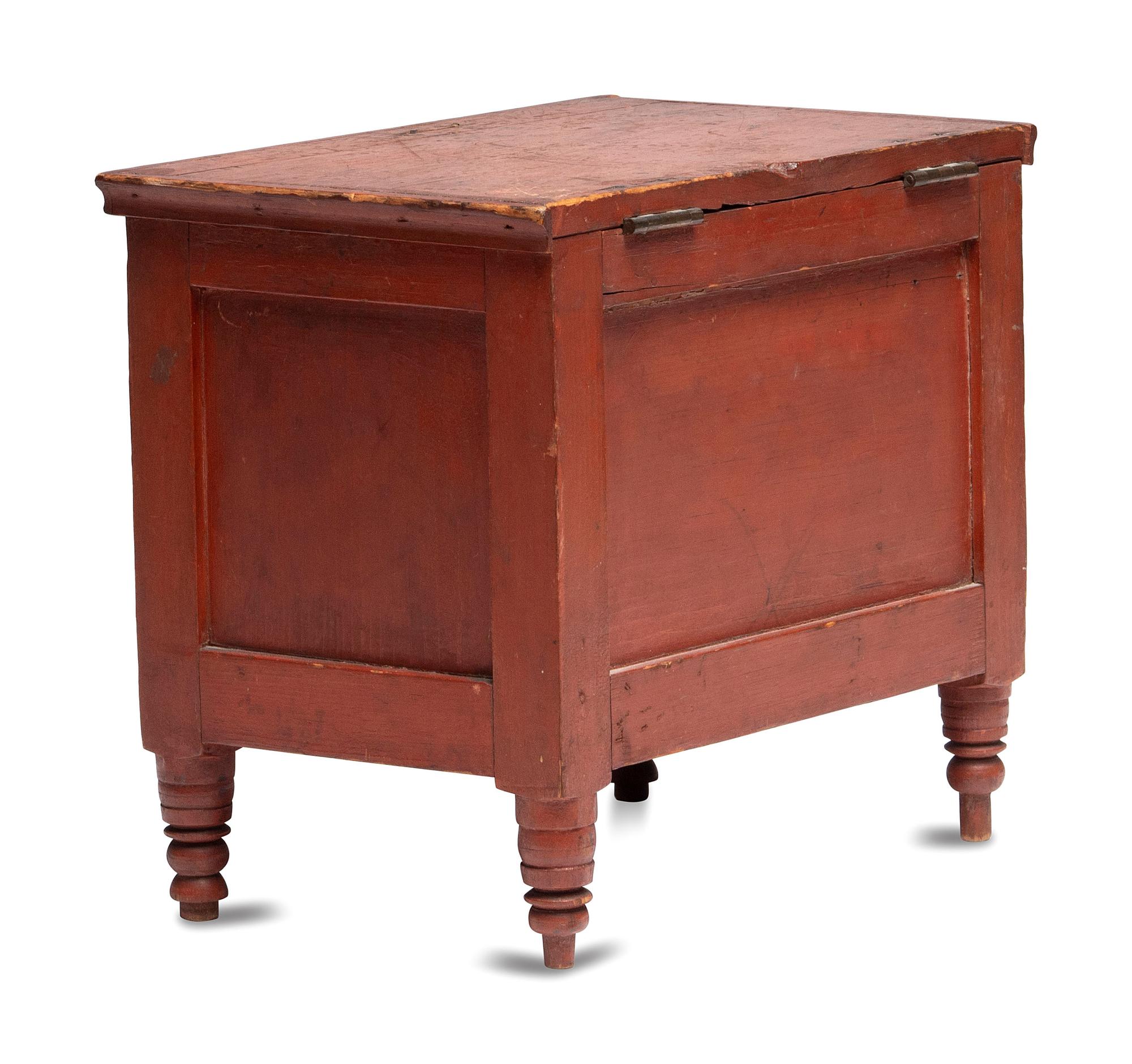 A Late Federal Red Painted Pine Miniature Blanket Chest