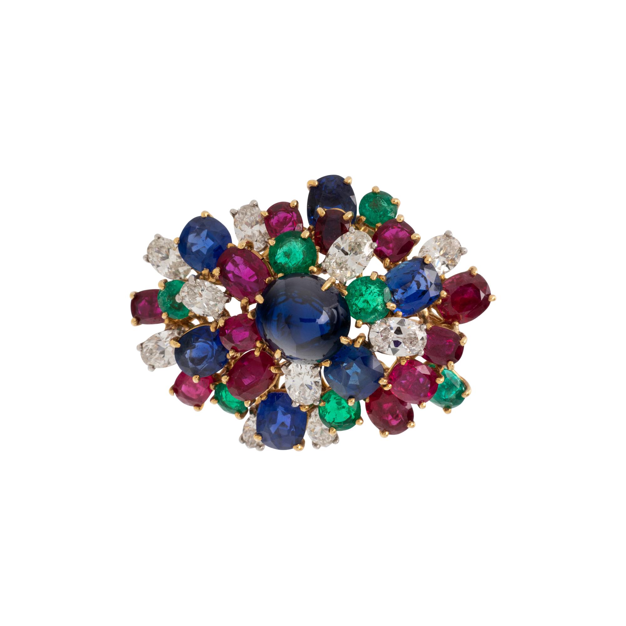 JULIUS COHEN, MULTIGEM AND DIAMOND BROOCH