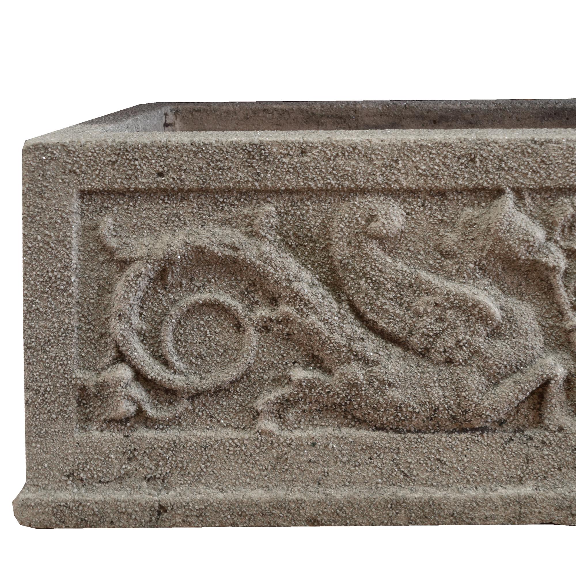 A Cast Stone Planter with Vine Decoration 36" W x 11.5" D x 11" H — United States, Early 20th Century