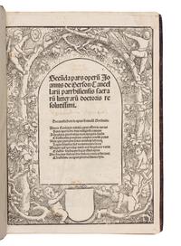 GERSON, Johannes (1363-1429). Prima [- Tertia ] Pars Opera [With: Inventarium in Vol. I] . Edited by Johannes Geiler von Kaisersberg. [Strassburg : Johann (Reinhard) Grüninger, partly with the types of Johann Prüss and Martin Flach], I: 10 September 1488, II: 3 July 1488; III: 6 September 1488; IV: Martin Flach, [1502].
