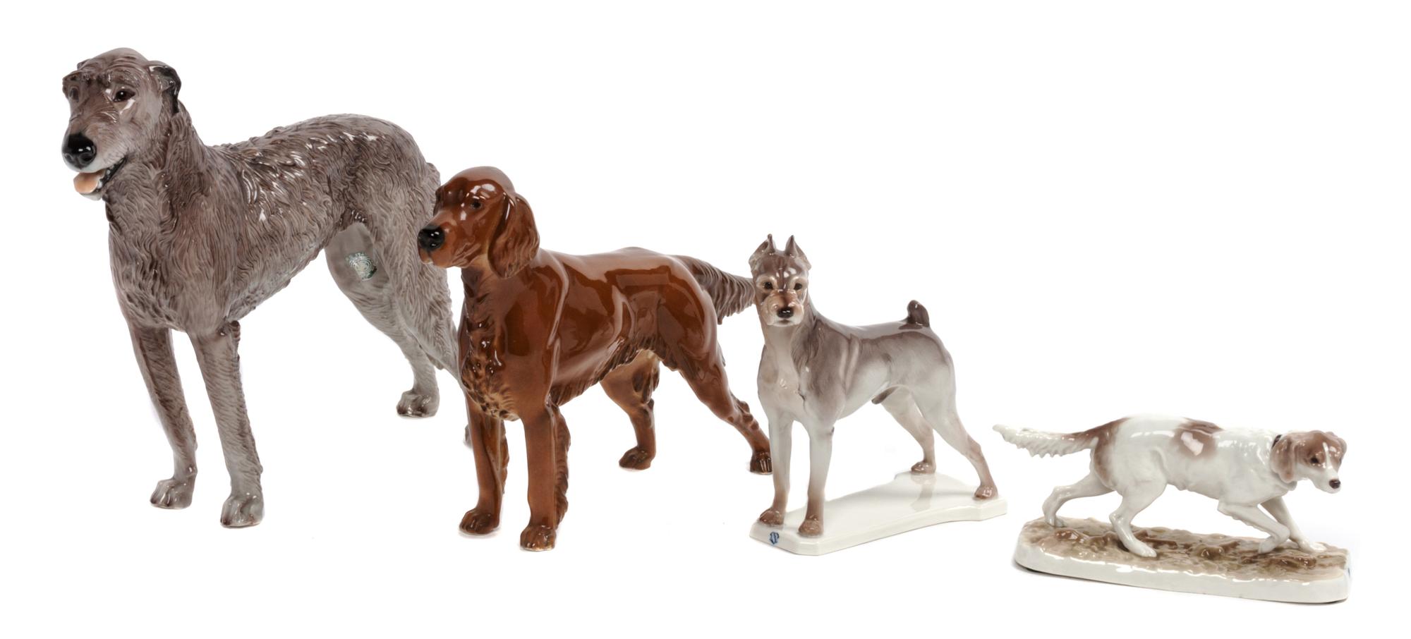 Four Nymphenburg Porcelain Dogs Width of widest 12 1/2 inches. — 20TH CENTURY