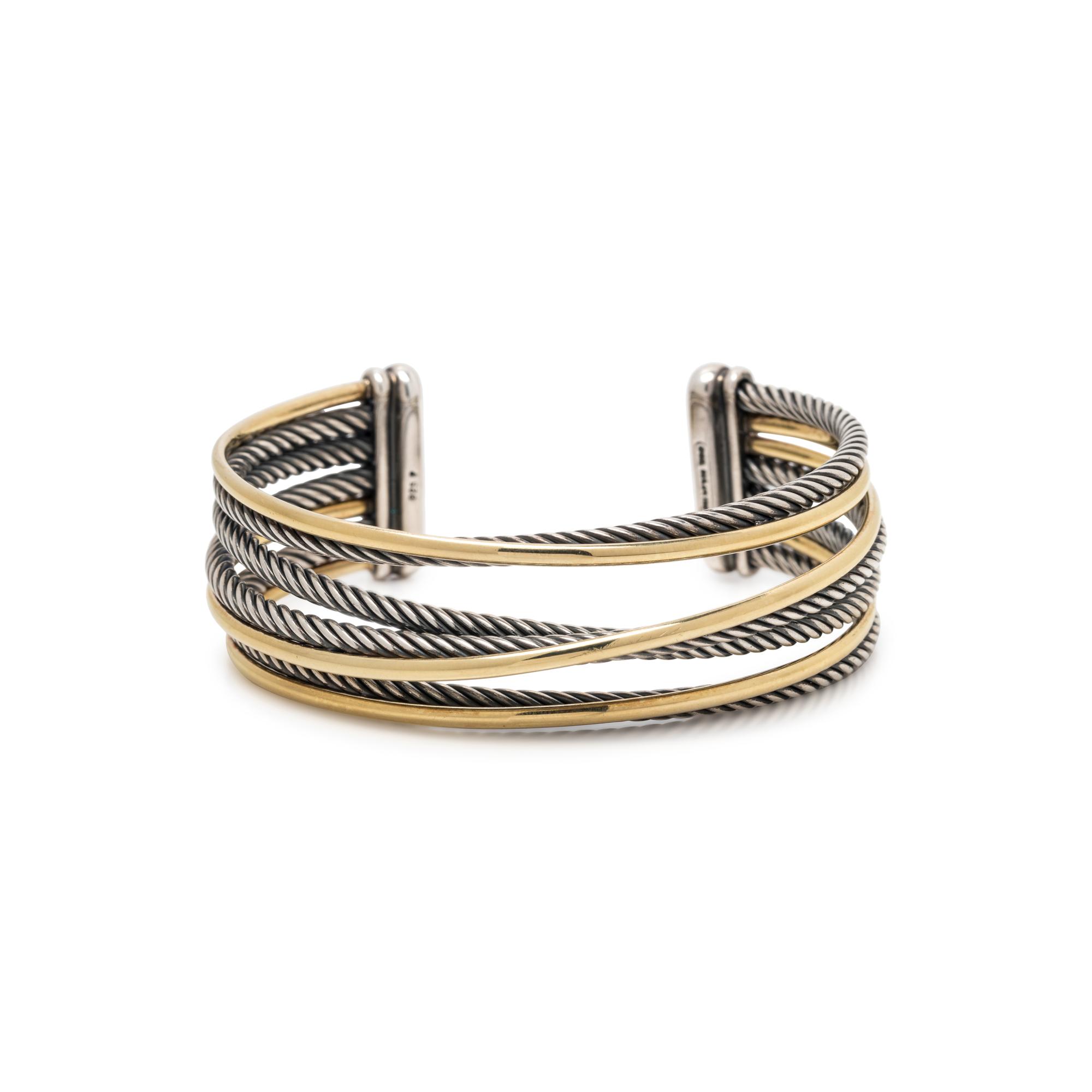 DAVID YURMAN, STERLING SILVER AND YELLOW GOLD 'CROSSOVER' CUFF BRACELET