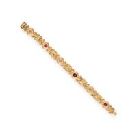 DIAMOND, RUBY, AND YELLOW GOLD BRACELET