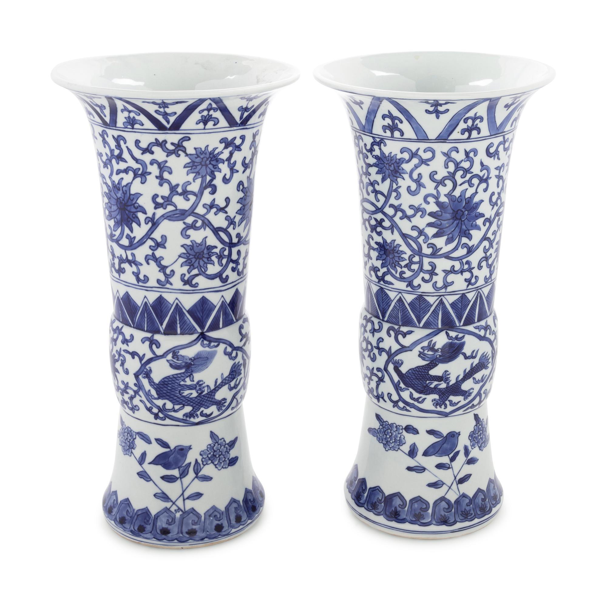 A Pair of Chinese Blue and White Porcelain Gu Vases