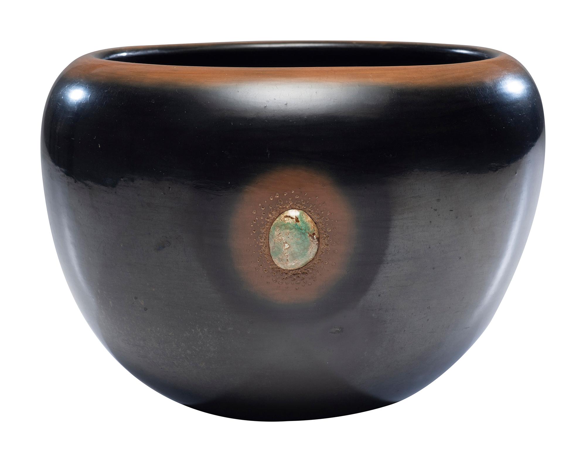 Black and Siena Pottery Jar, with Turquoise
