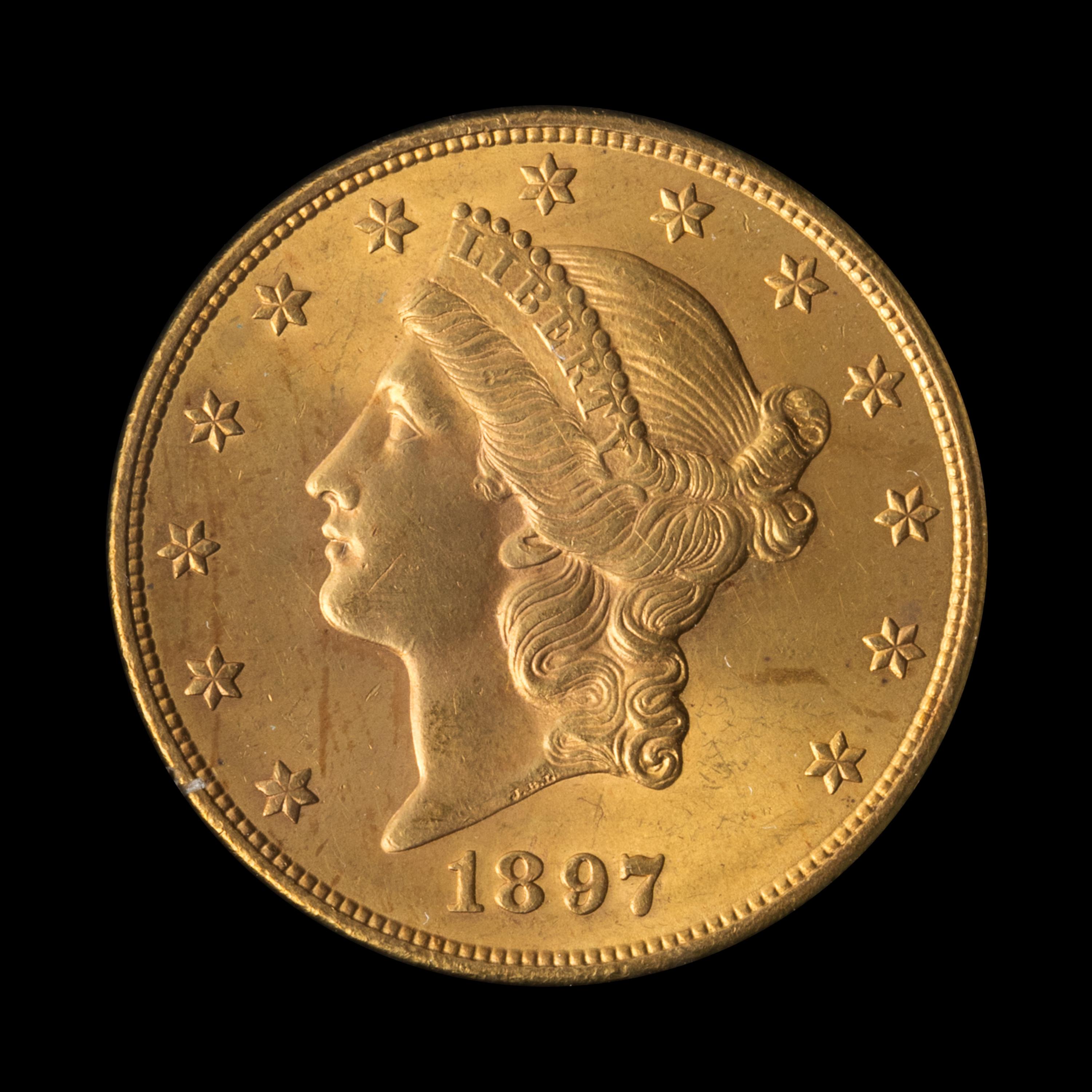 A United States 1897-S Liberty Head $20 Gold Coin