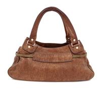 A Miu Miu Brown Leather Handbag, 7" H x 14.75" W x 6" D; Handle drop: 6.5".