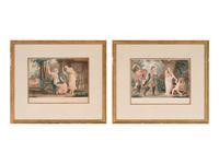 A Set of Four French Hand-Colored Engravings in Giltwood Frames