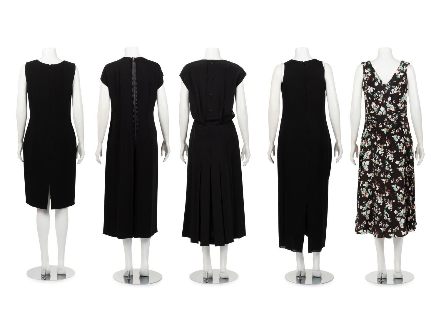 Four Dresses and One Jumpsuit: One Christian Dior, One Gucci, One Attributed to Dior, One Oscar de la Renta, and One Lanvin Jumpsuit