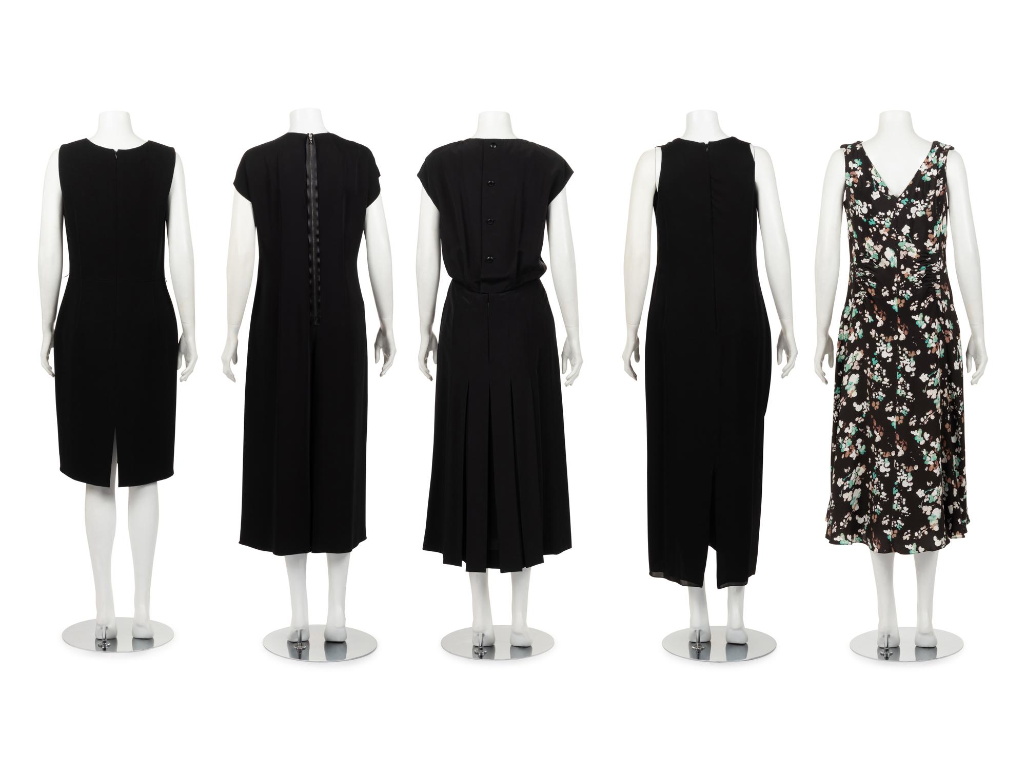 Four Dresses and One Jumpsuit: One Christian Dior, One Gucci, One Attributed to Dior, One Oscar de la Renta, and One Lanvin Jumpsuit