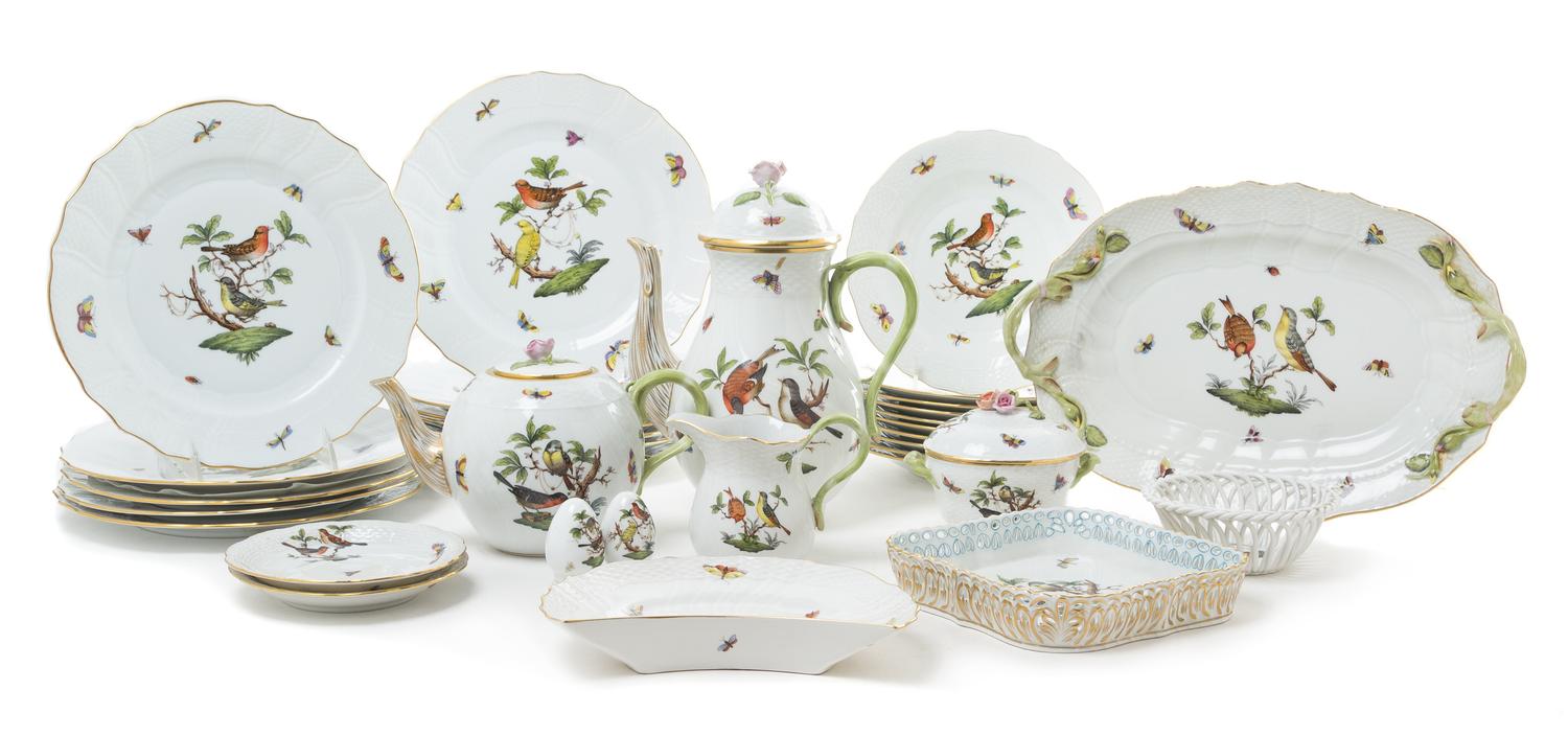 A Herend Porcelain Partial Dinner Service Height of coffee pot 10 1/4 inches.