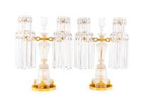 A Pair Regency Ormolu Mounted Cut-Glass Three-Light Candelabra