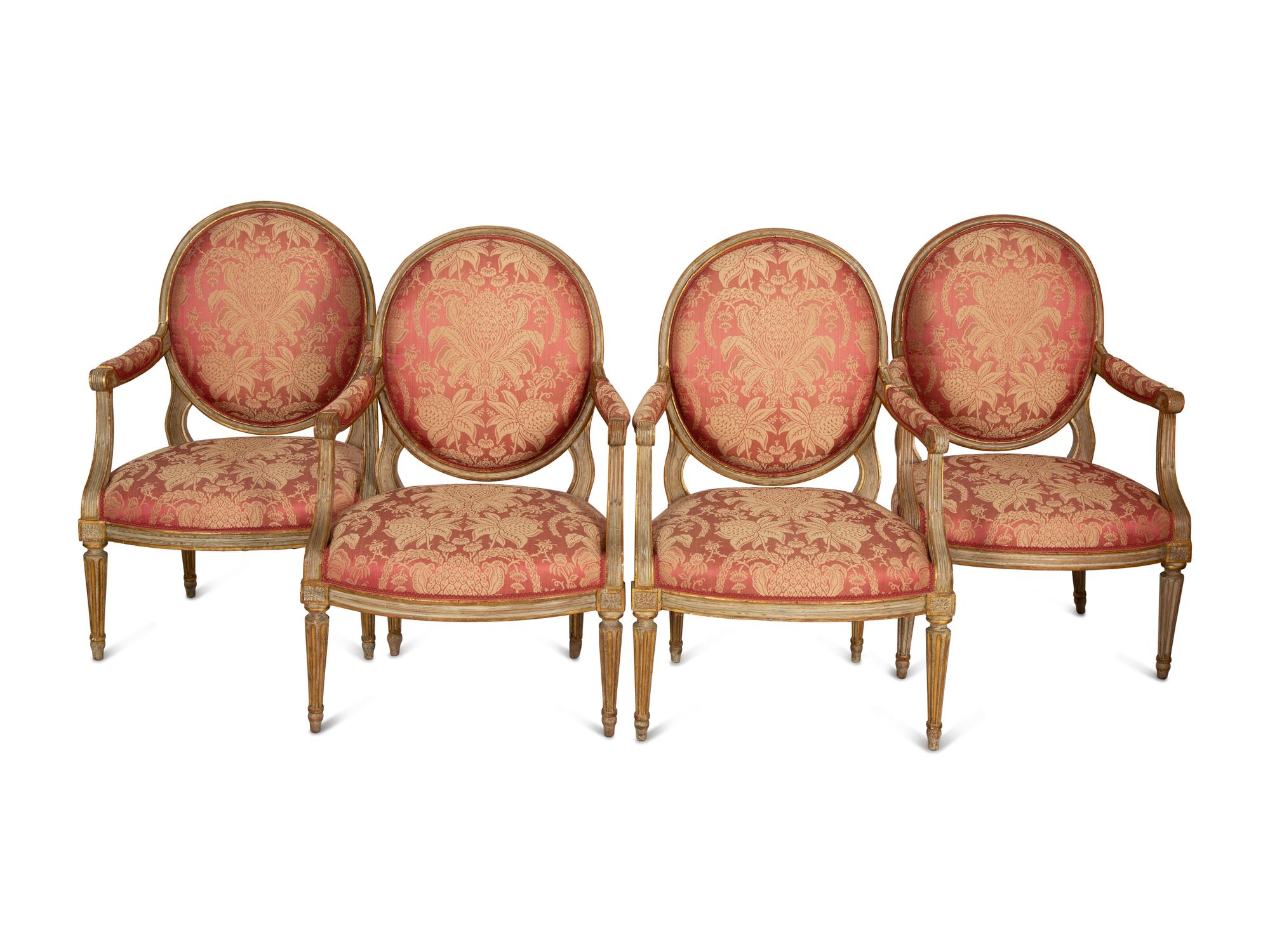 A Suite of Four Louis XVI Style Painted Fauteuils