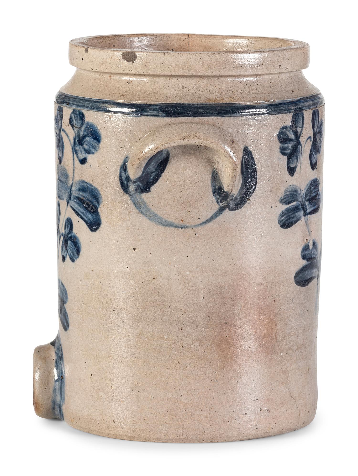 A Cobalt Decorated Stoneware Three-Gallon Water Cooler