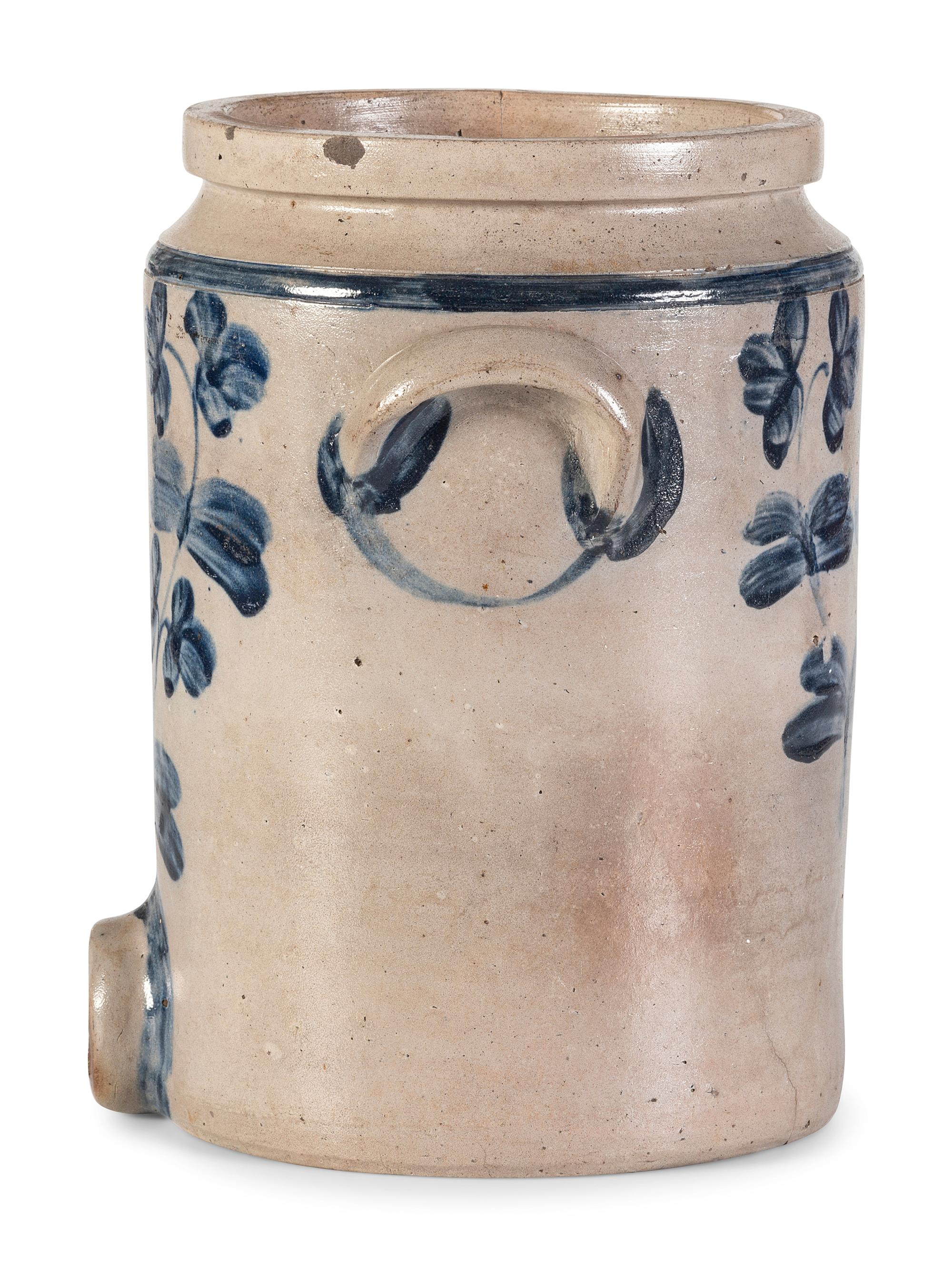 A Cobalt Decorated Stoneware Three-Gallon Water Cooler