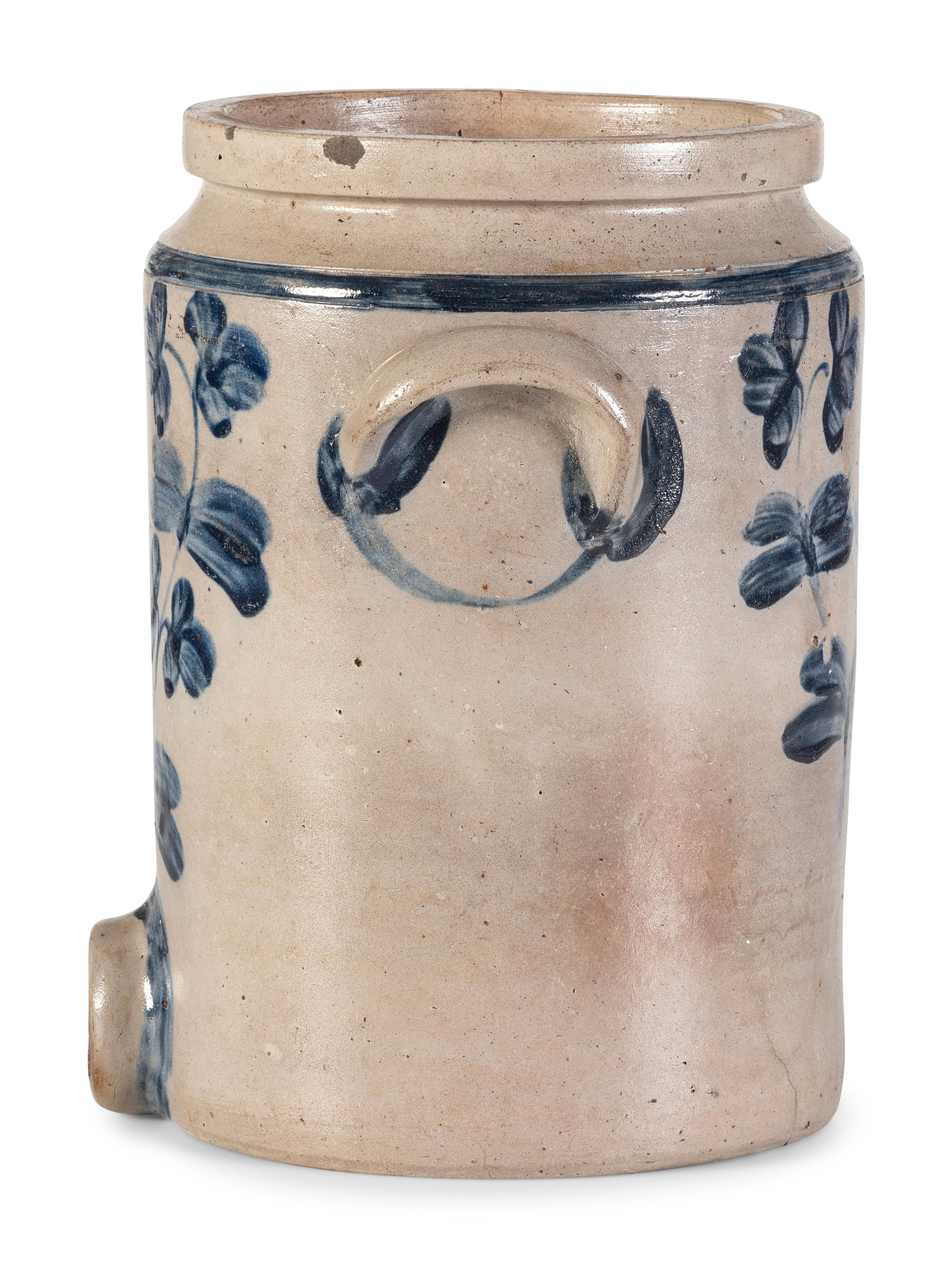 A Cobalt Decorated Stoneware Three-Gallon Water Cooler