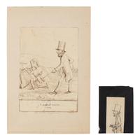 David Hunter Strother (American, 1816-1888) An original "from life" field sketch and a later caricature of President Abraham Lincoln rendered during his visit to Antietam, 2-3 October 1862.