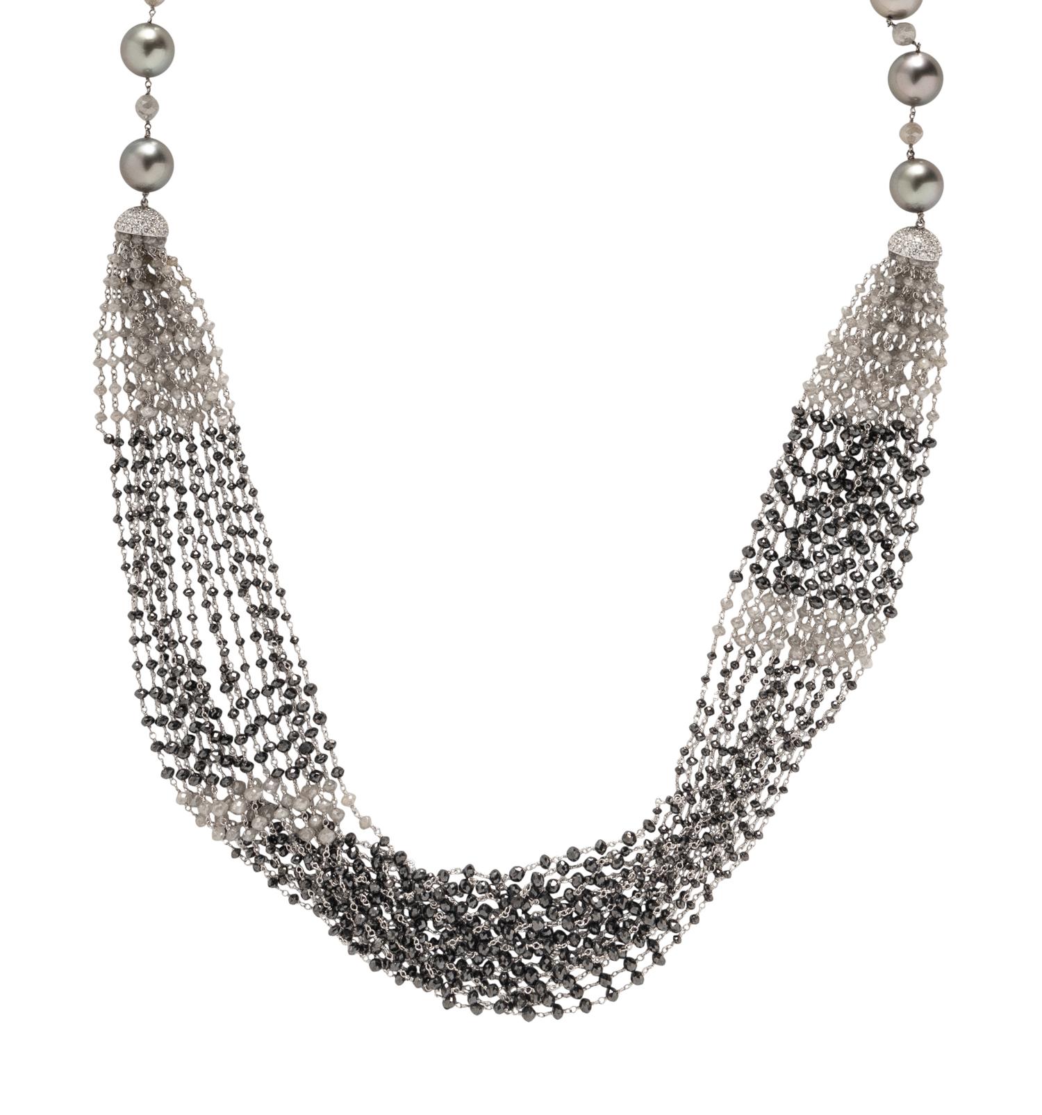 TAHITIAN CULTURED PEARL, DIAMOND, AND BLACK DIAMOND NECKLACE