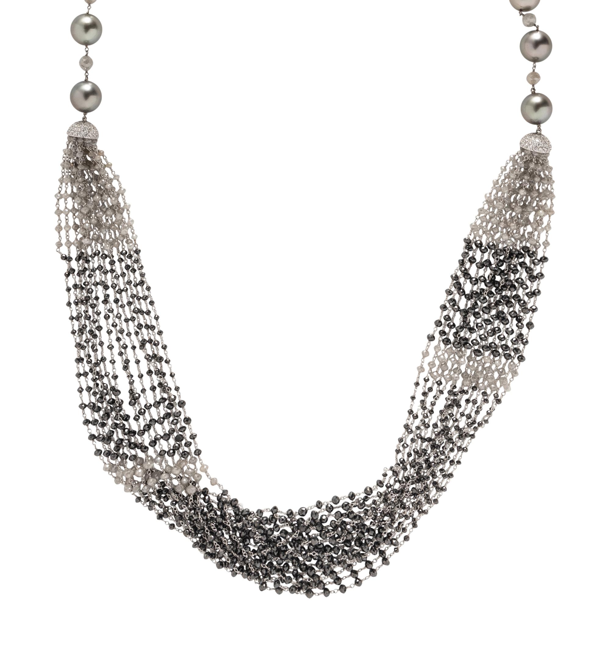 TAHITIAN CULTURED PEARL, DIAMOND, AND BLACK DIAMOND NECKLACE