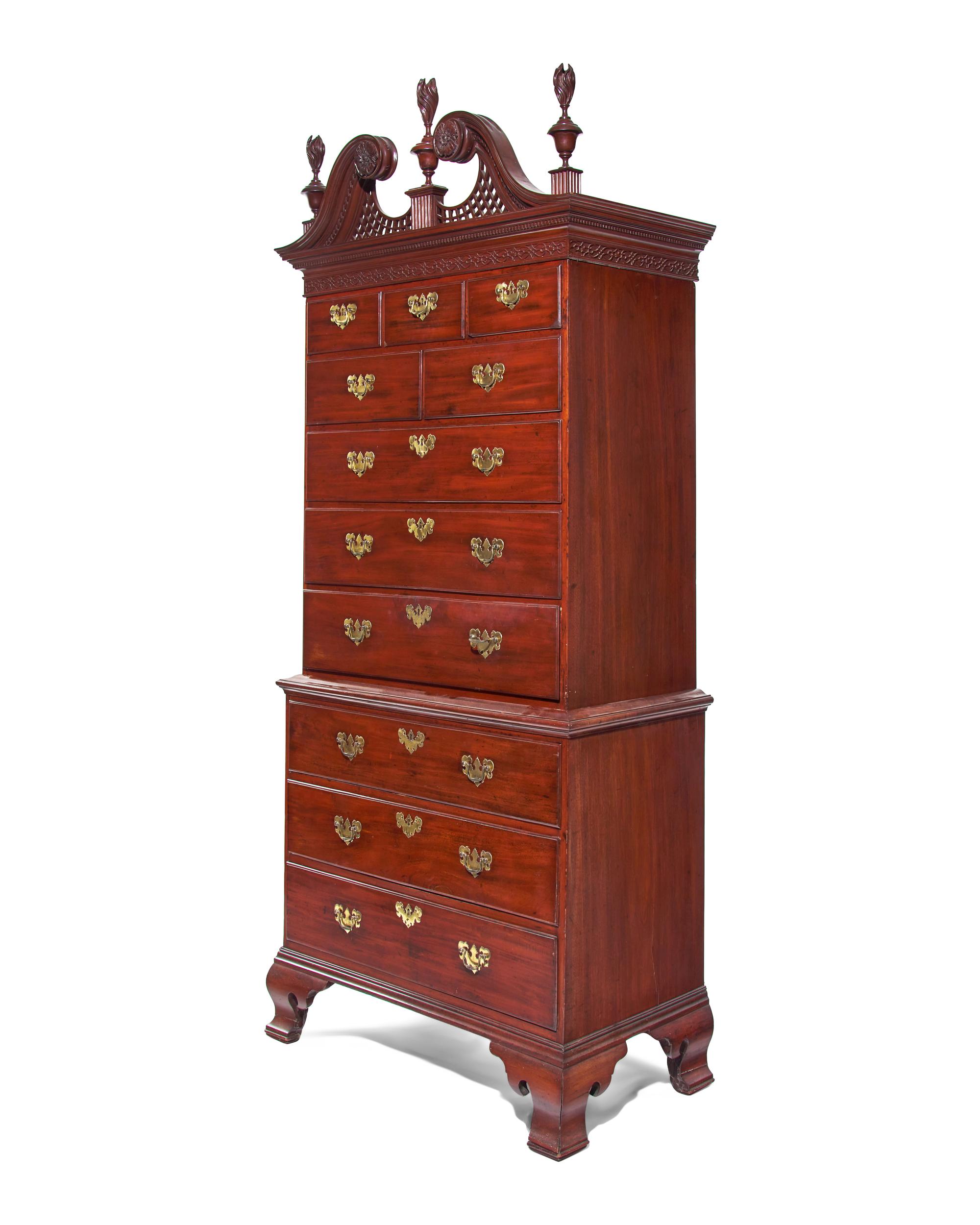 A Chippendale Fret-Carved Mahogany Chest-On-Chest
