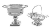 Two Silver-Plate Table Articles, , comprising a handled basket of shaped oval form with reticulated foliate scroll decoration, together