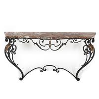 A Wrought Iron Marble-Top Console Table