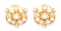 A Pair of Chanel Faux Pearl and Goldtone Earclips, 2" x 2".