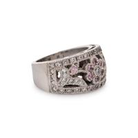 WHITE GOLD, DIAMOND AND PINK STONE RING